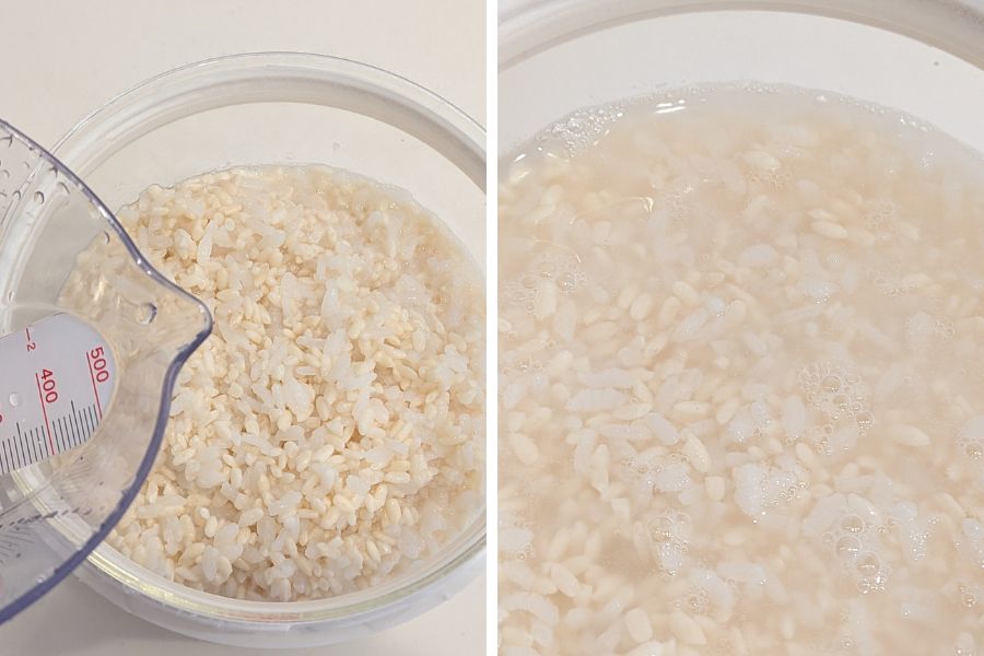 材料全体がひたひたの水に浸かっていなかったので、水を追加したところ